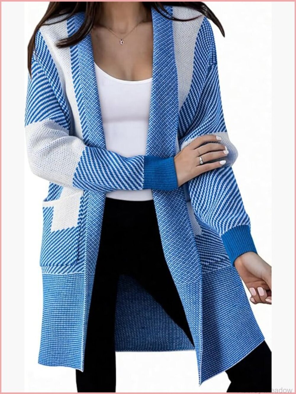 Open Front Long Sleeve Cardigan Knit Sweater with Pockets Oversized